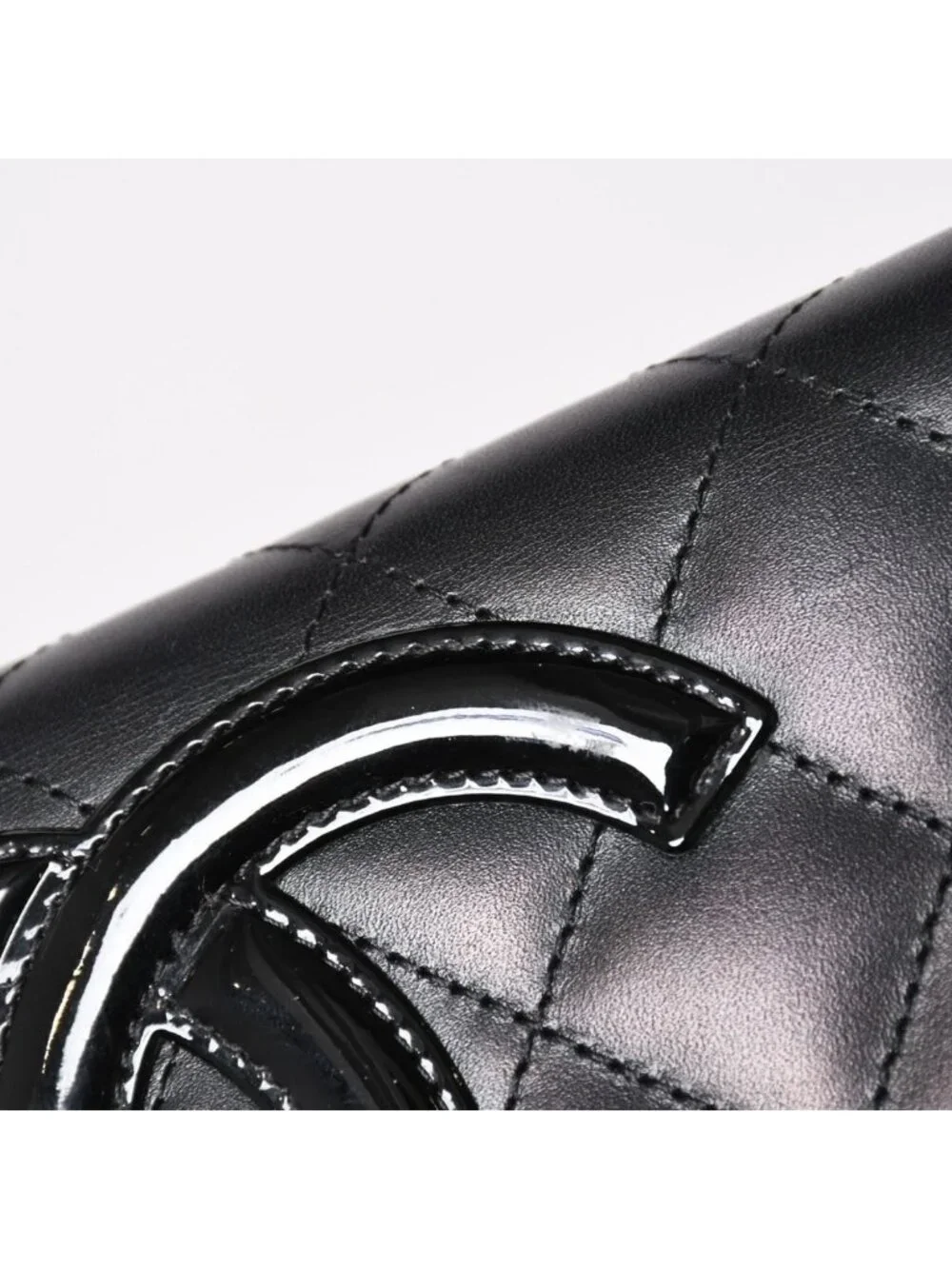 Chanel Cambon Line Chain Wallet Quilted Lambskin CC Logo Patent Black Pink